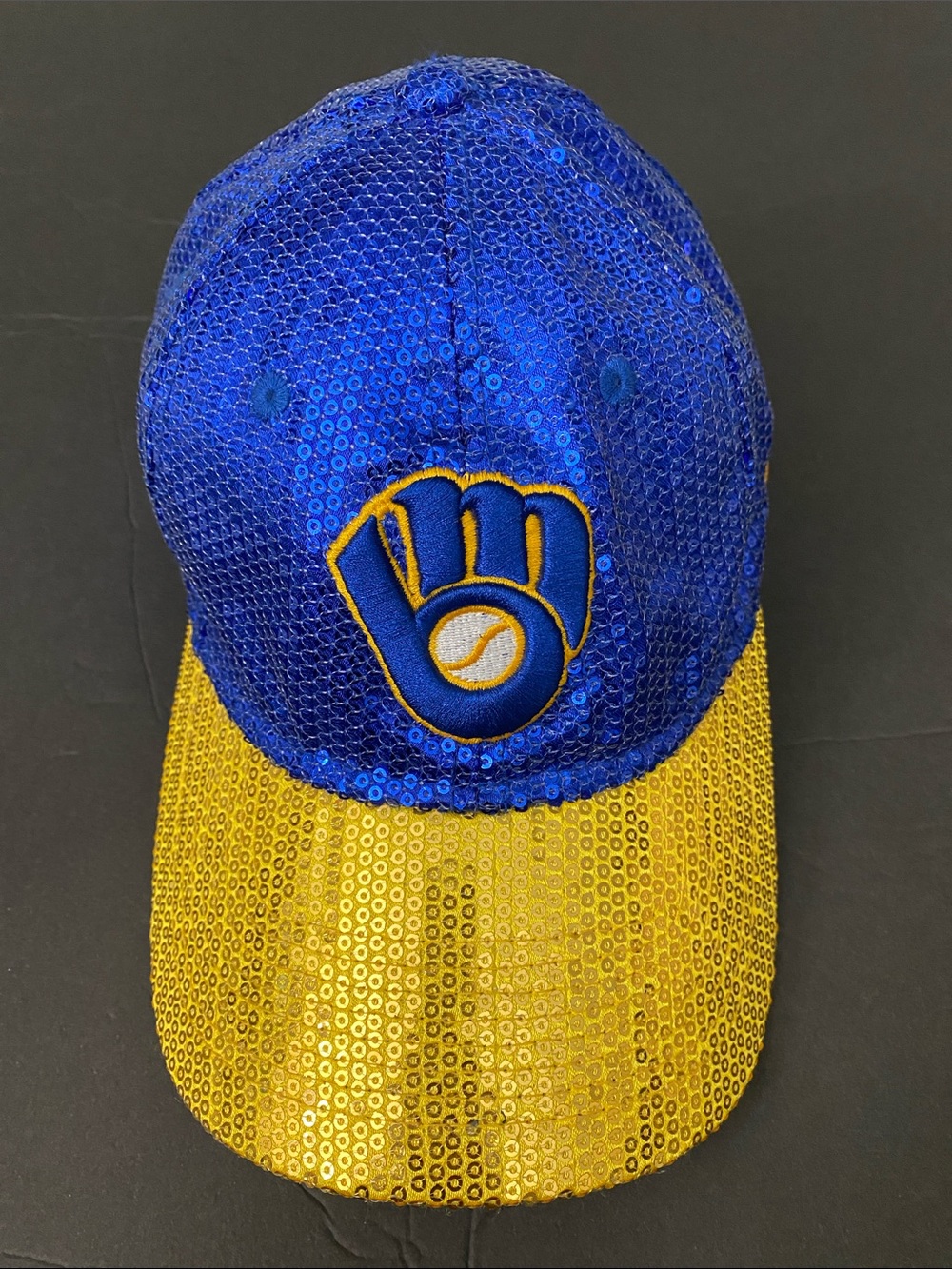 PINK Victoria's Secret Milwakee Brewers Blue and Gold Sequin Baseball Cap